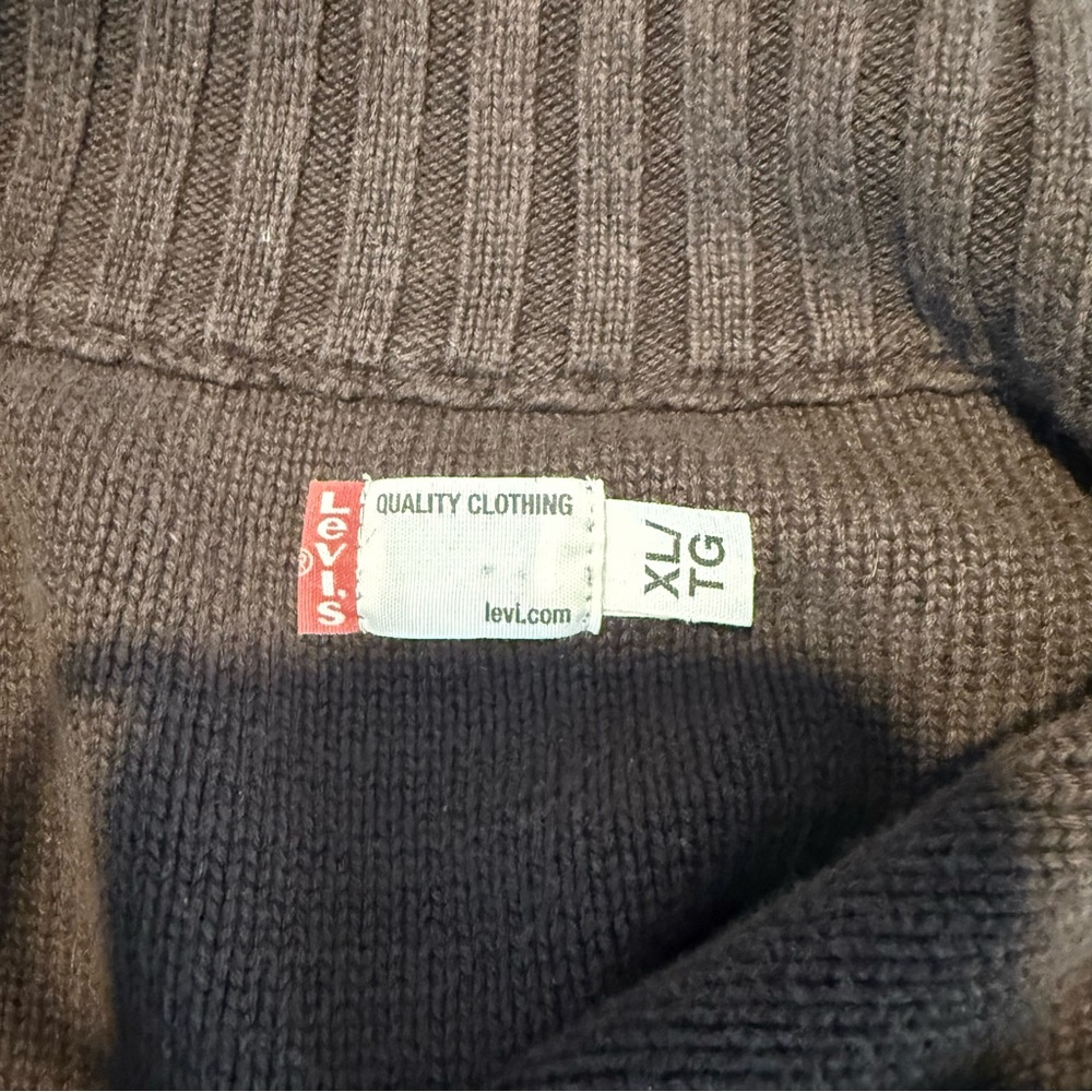LEVI’S Men’s 1/4 Zipper Pullover Knit Sweater Ribbed Brown Mock Neck Size XL - Picture 12 of 14